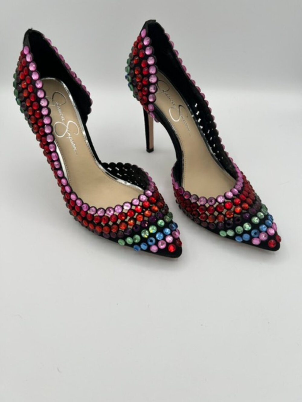 Jessica Simpson Rainbow Rhinestone D’Orsay Pumps Heels Size 8.5
